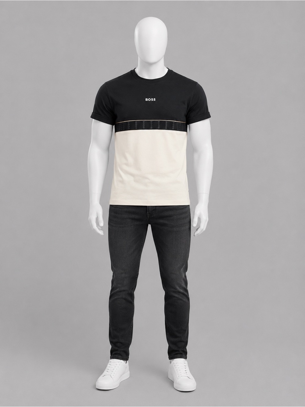 BOSS Men’s Two-Tone Black & White Crewneck Tee